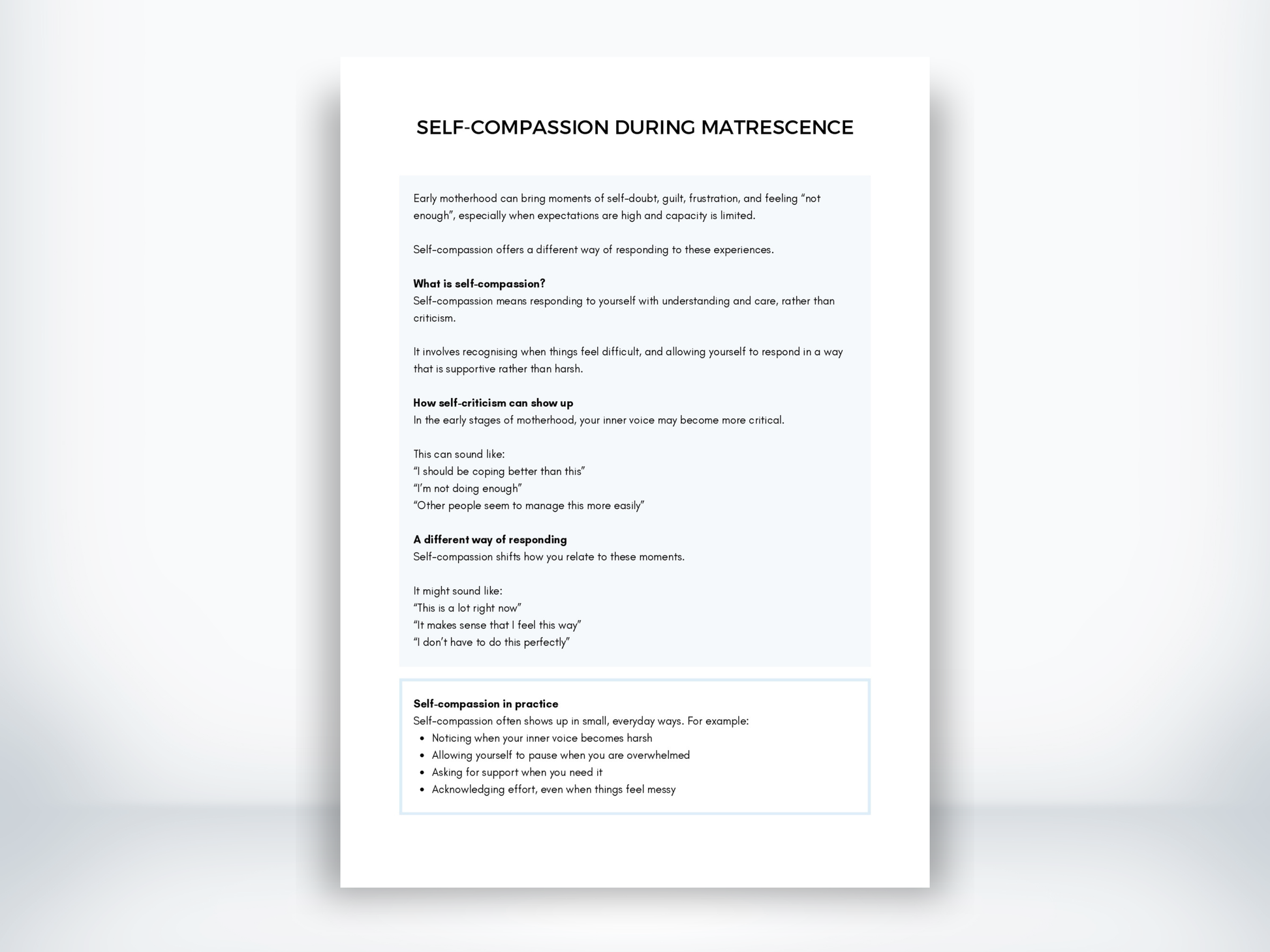 Self-Compassion During Matrescence Worksheet PDF
