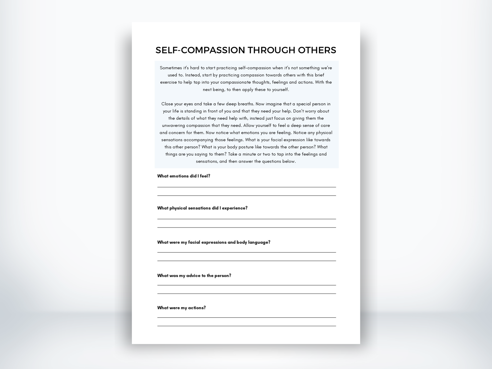 Self-Compassion Through Others Worksheet PDF