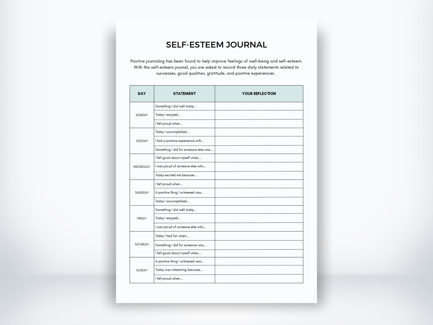 Self-Esteem Journal PDF