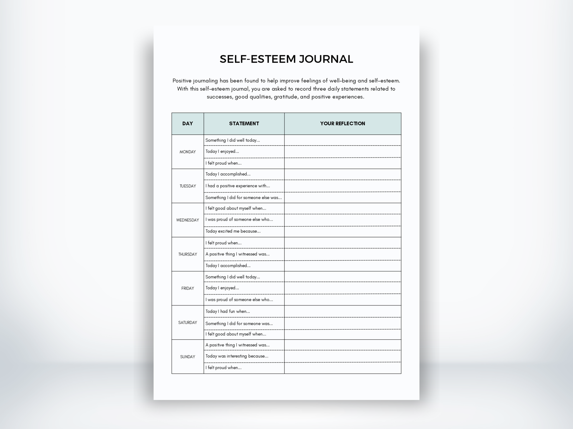 Self-Esteem Journal PDF