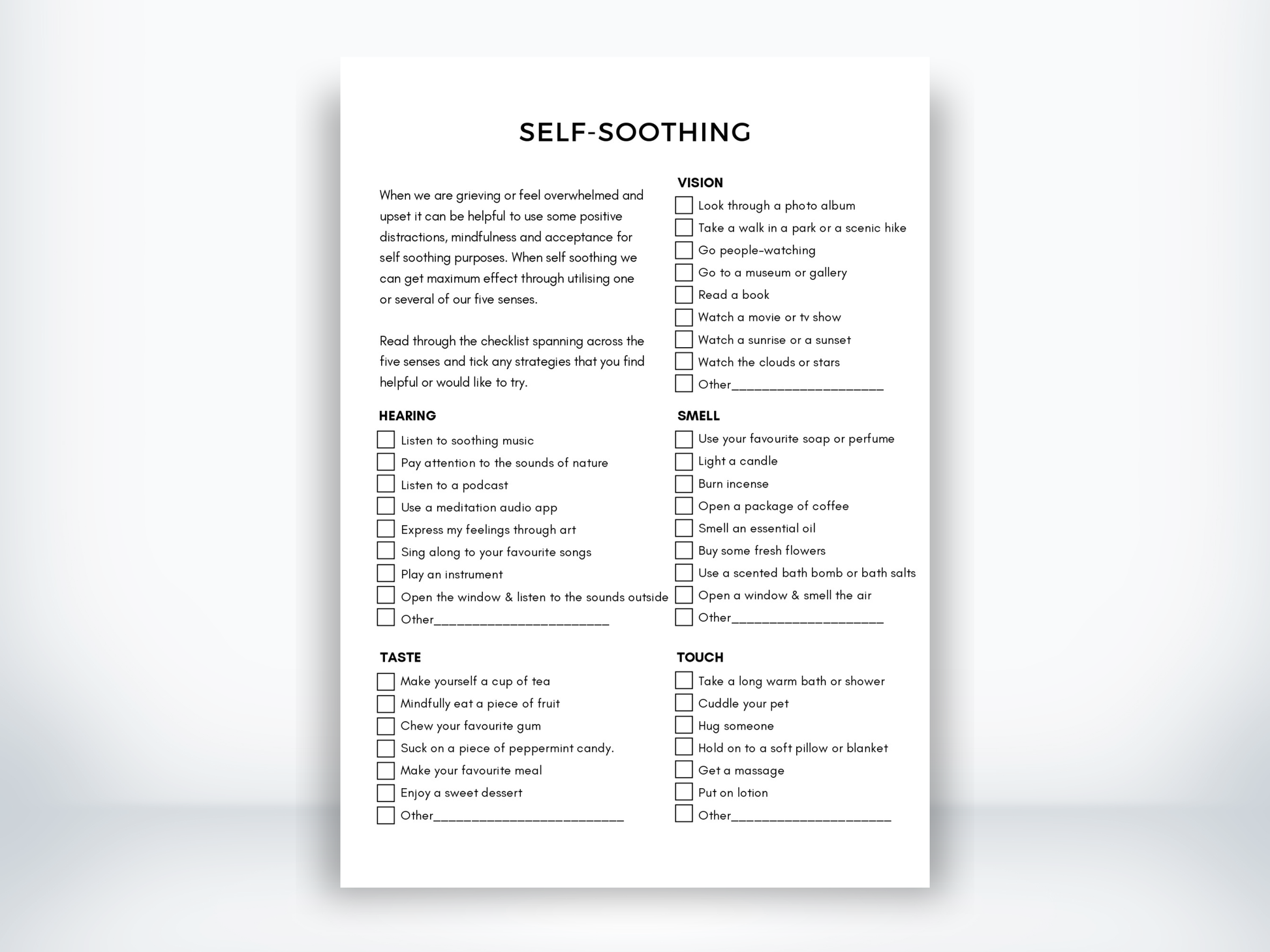 Self-Soothing For Grief Activities PDF