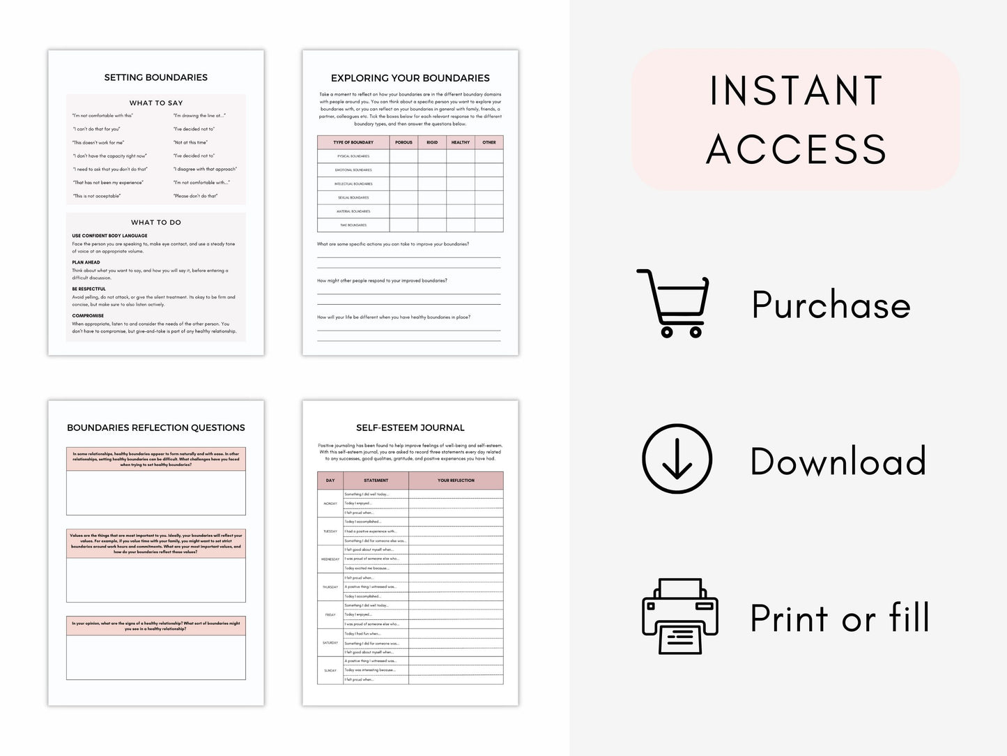 Self Esteem Worksheets Bundle PDF