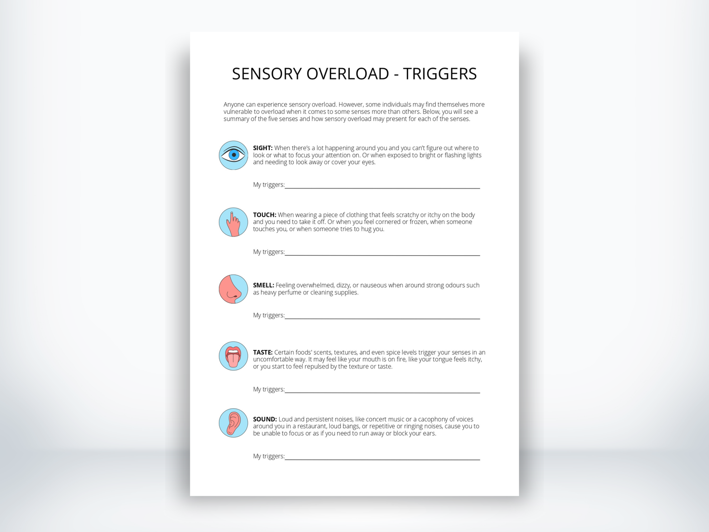 Sensory Overload Triggers Worksheet PDF