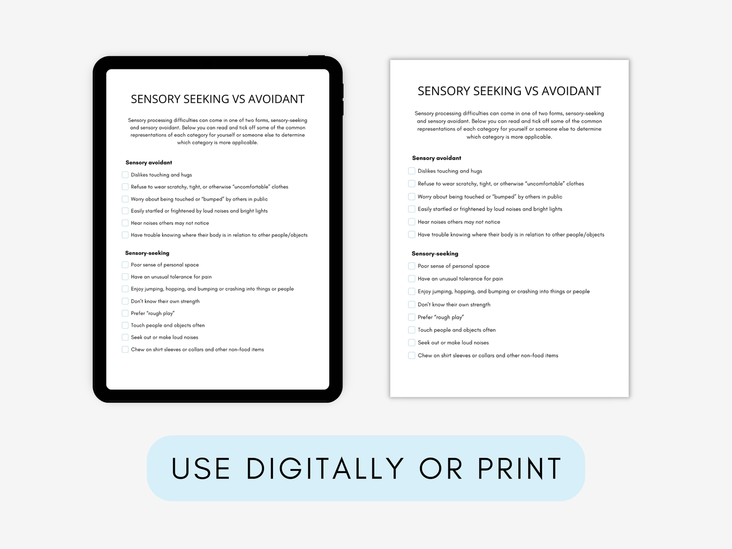 Sensory Seeking Behaviour Worksheets