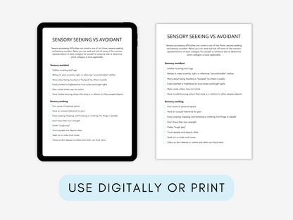 Sensory Seeking Behaviour Worksheets