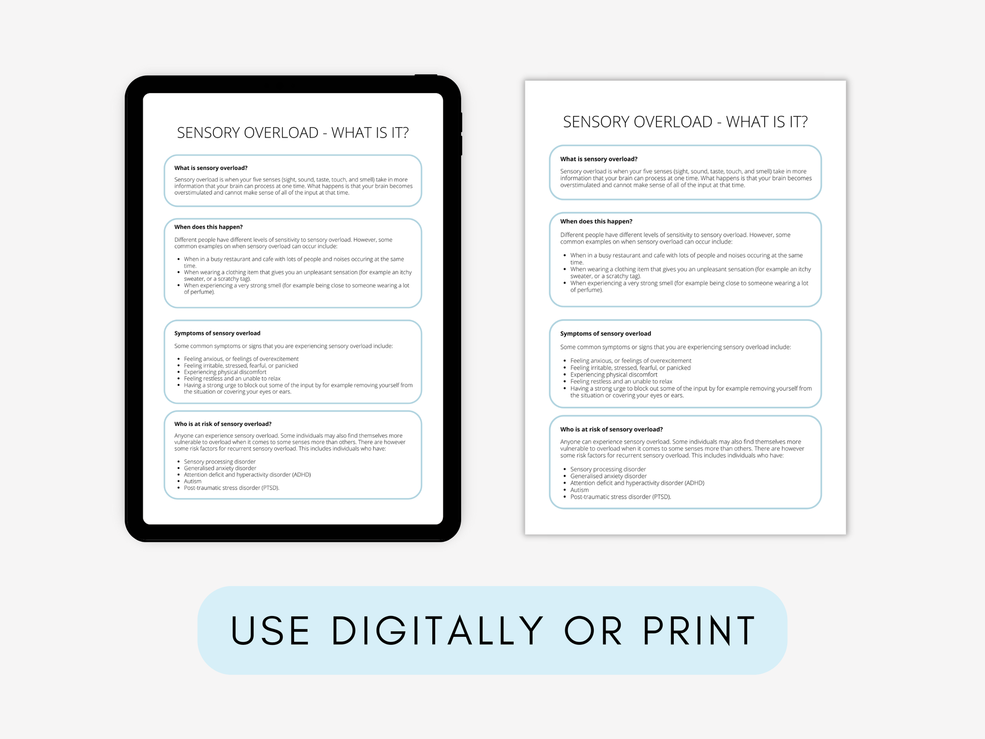 Sensory Soothing Worksheets PDF