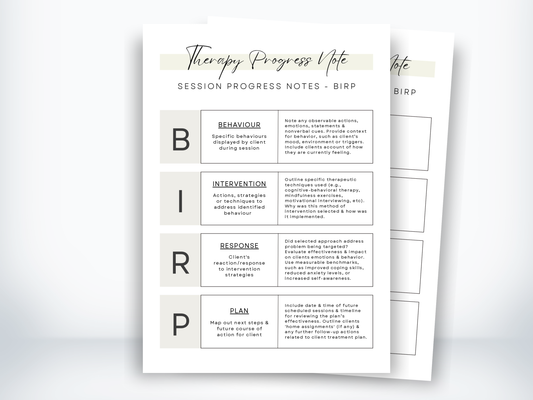 Session Progress Notes - BIRP PDF