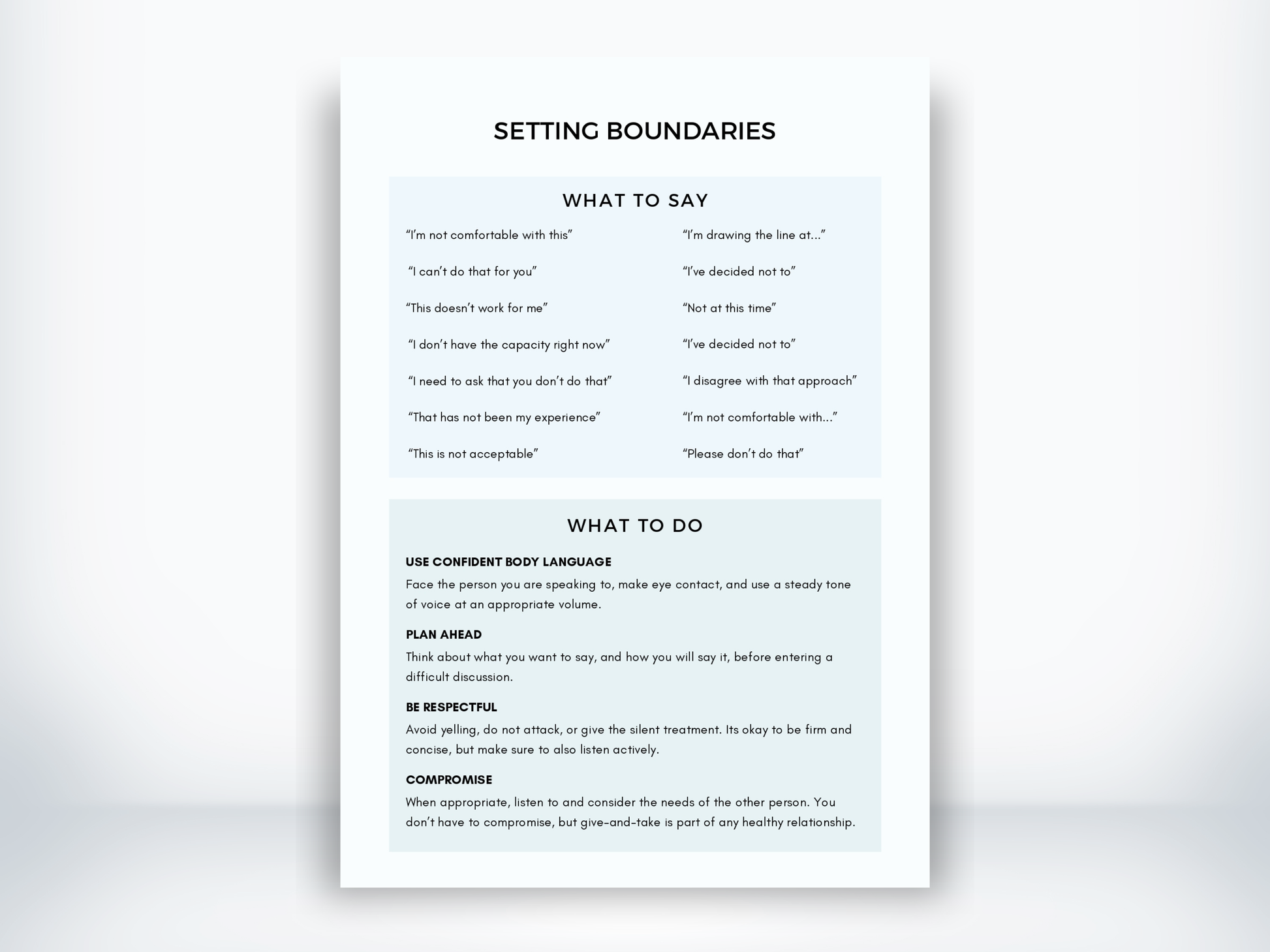 Setting Boundaries Worksheet PDF