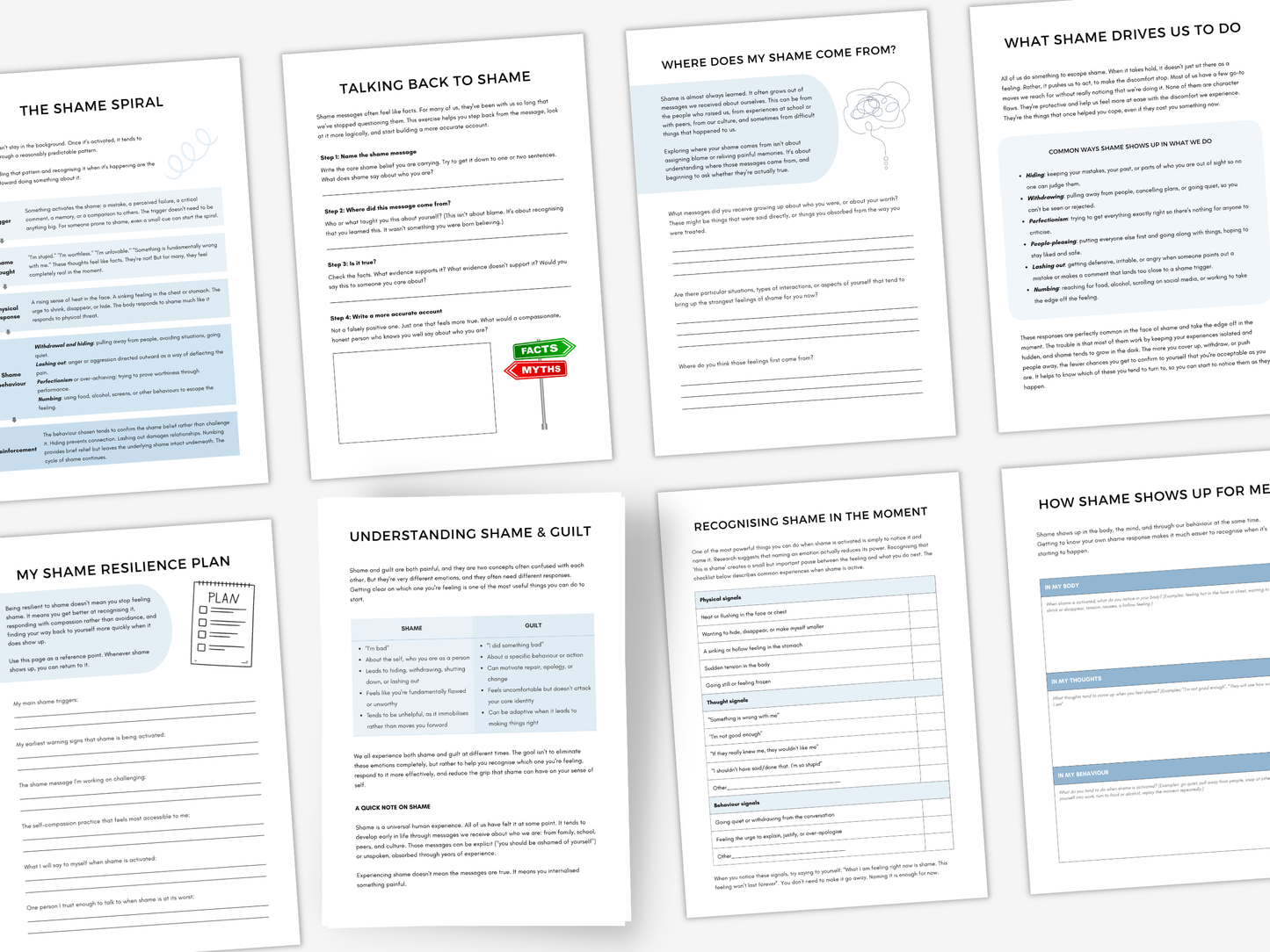 Shame Vs Guilt Worksheets Bundle