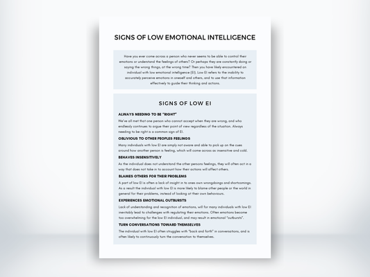 Signs Of Low Emotional Intelligence Worksheet PDF