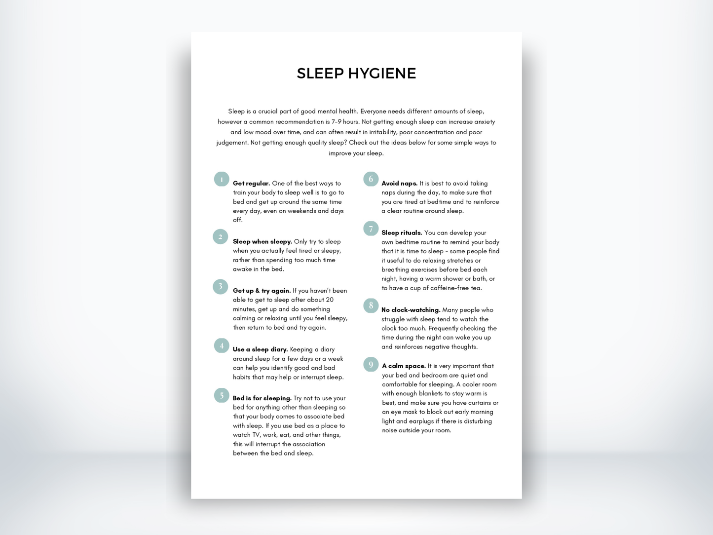 Sleep Hygiene Handout PDF