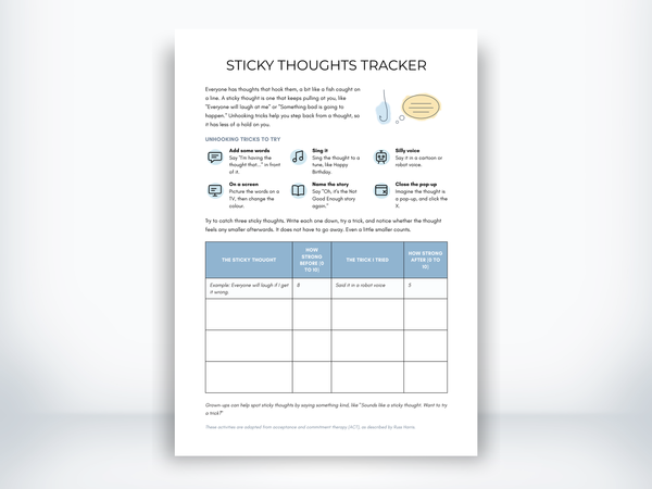 Sticky Thoughts Tracker PDF - My Thriving Mind
