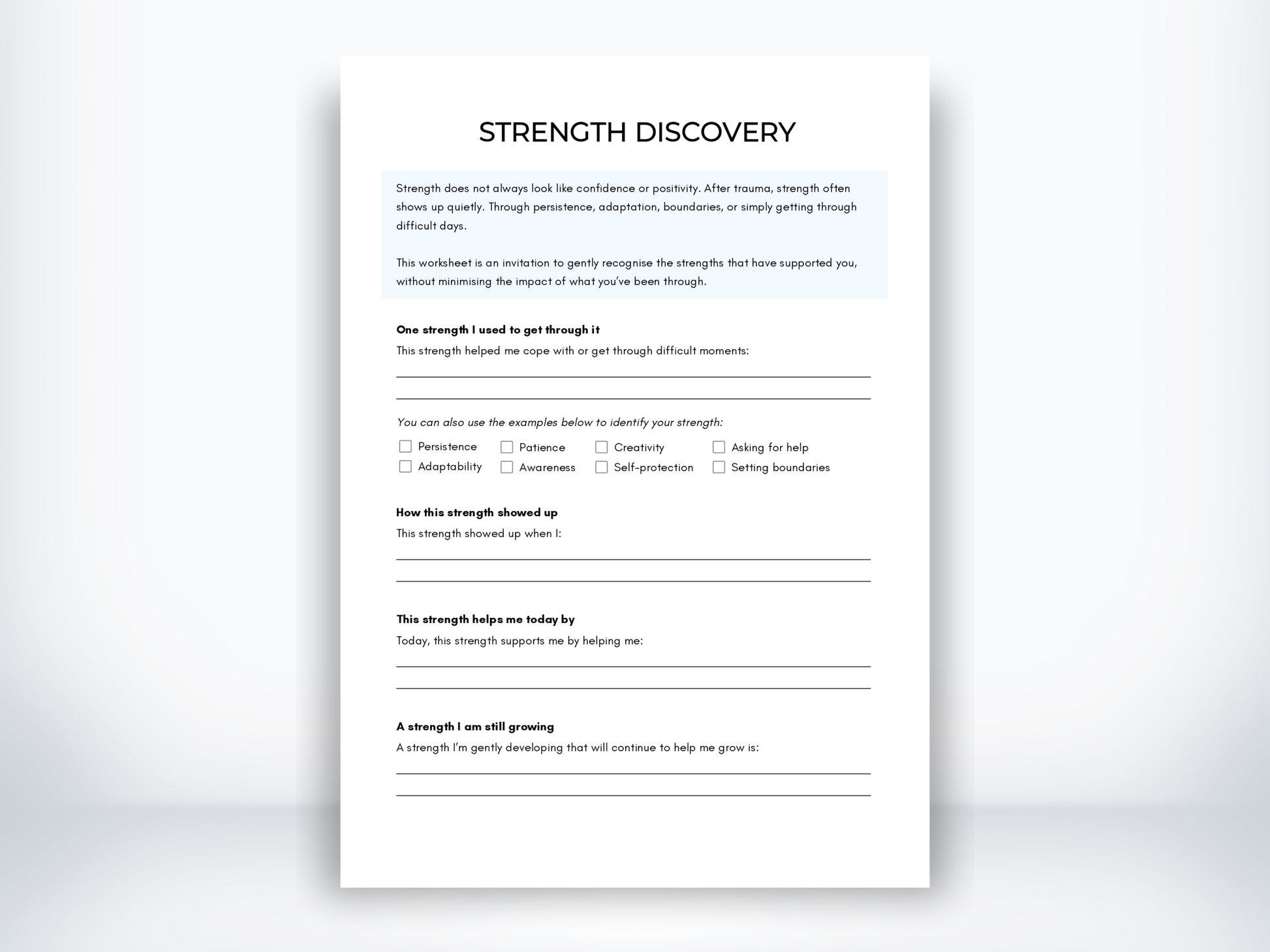 Strength Discover Worksheet PDF