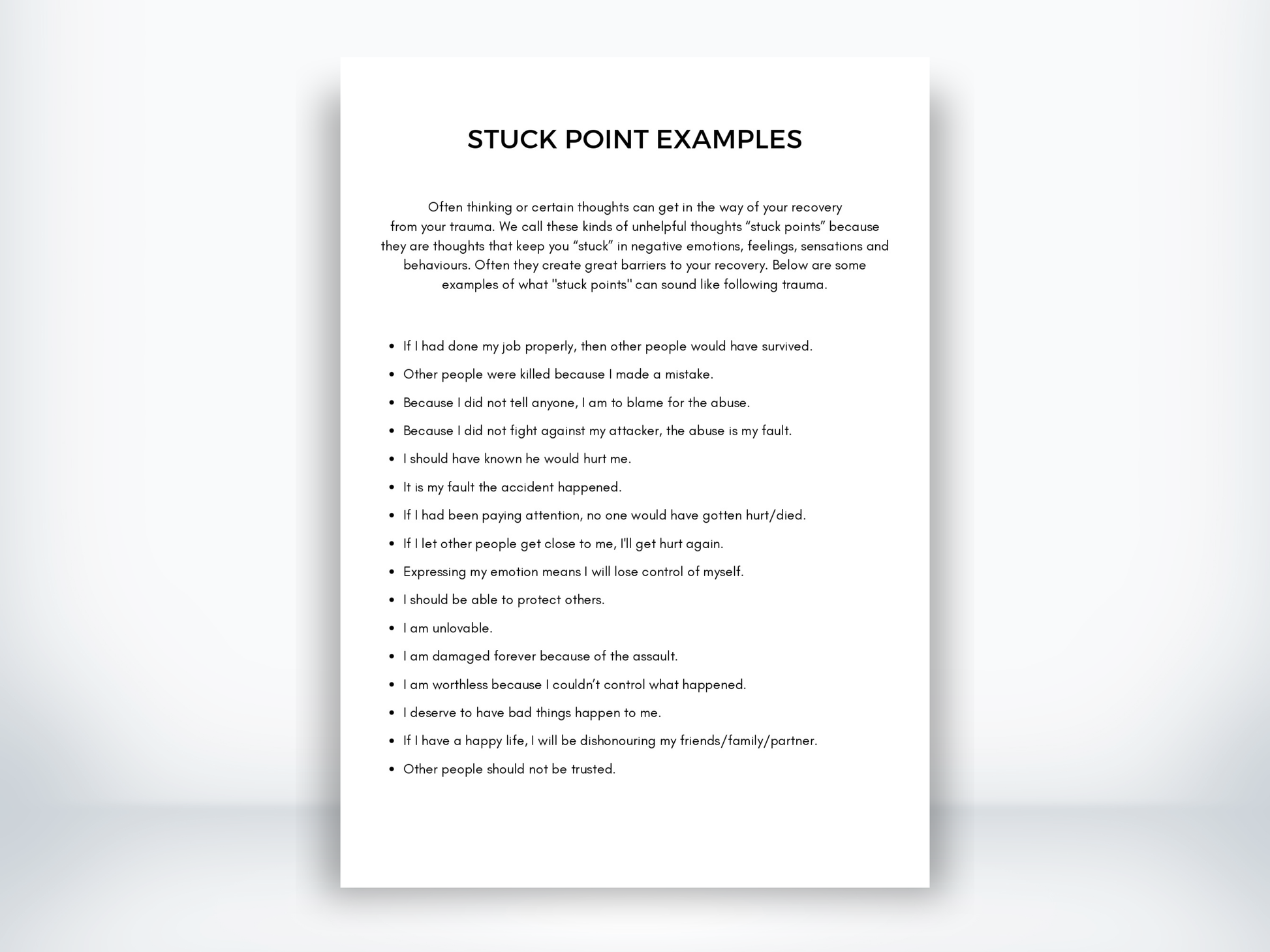 Stuck Points Examples CPT PDF