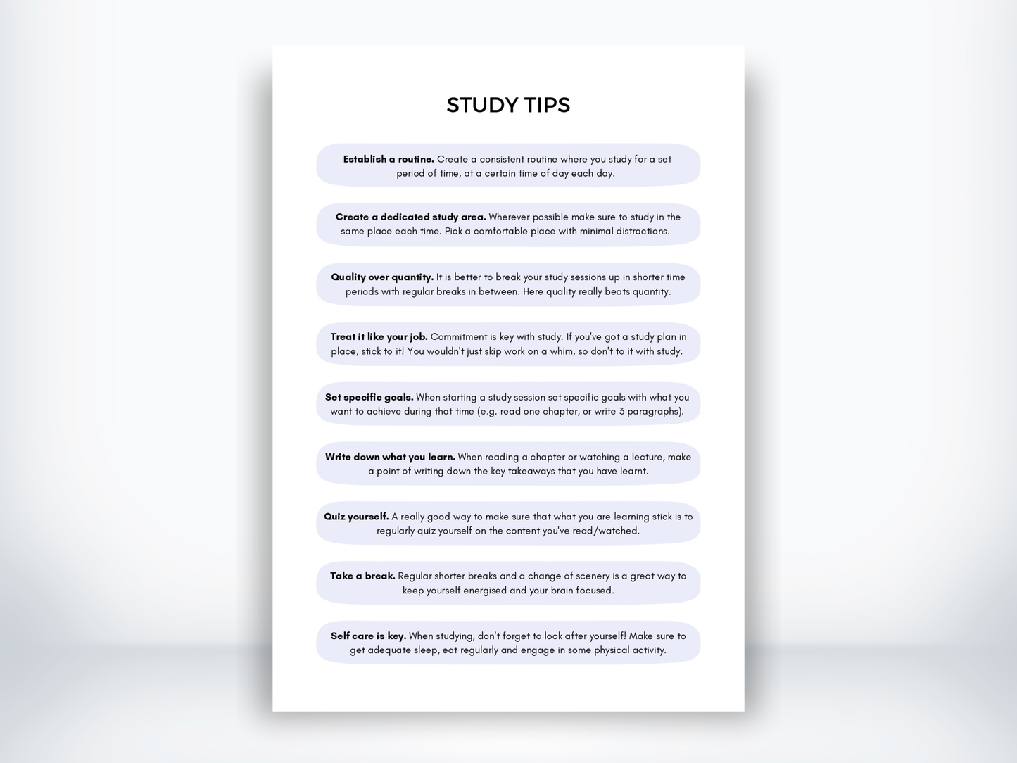 Study Tips Worksheets PDF
