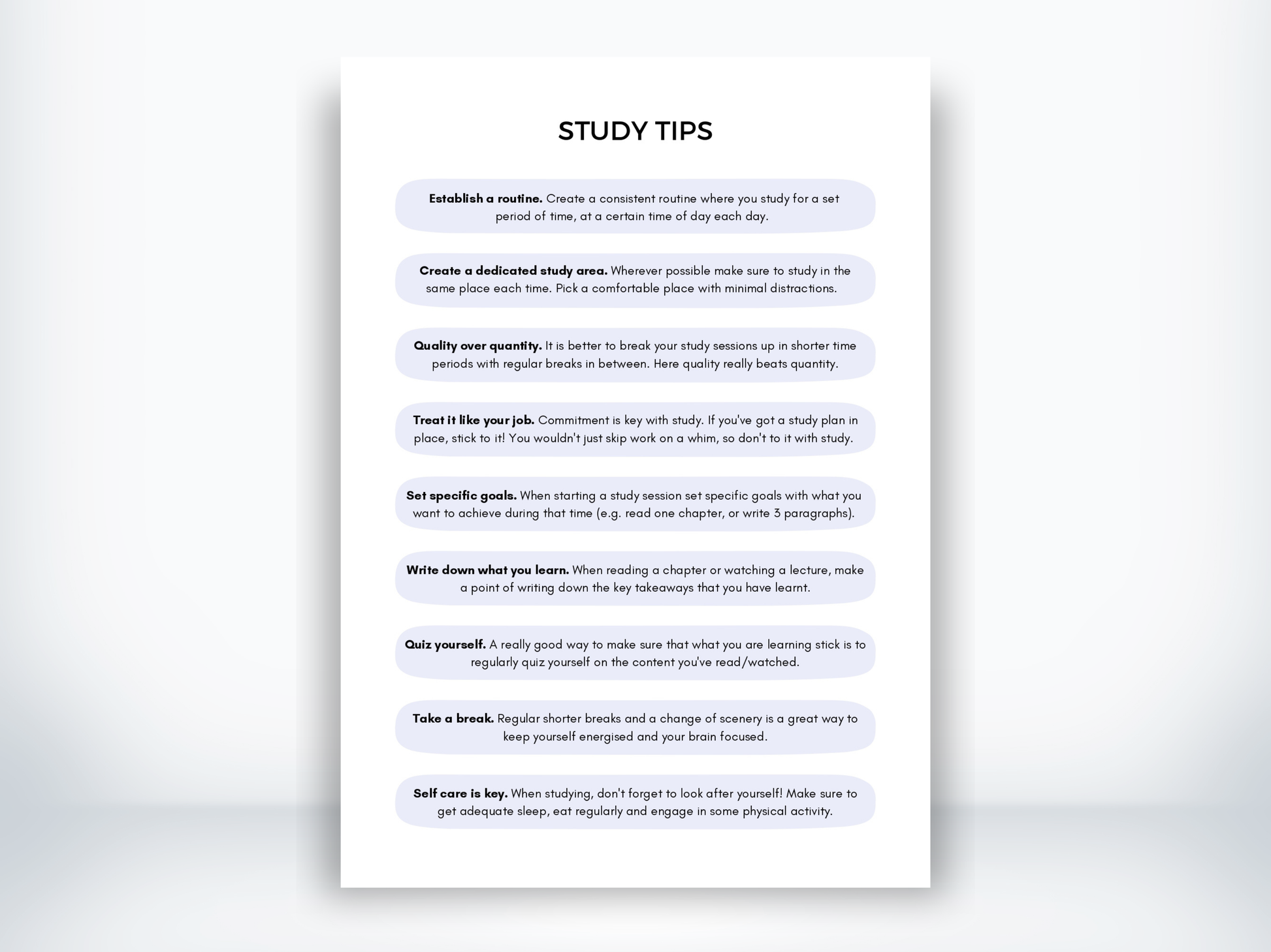 Study Tips Worksheets PDF