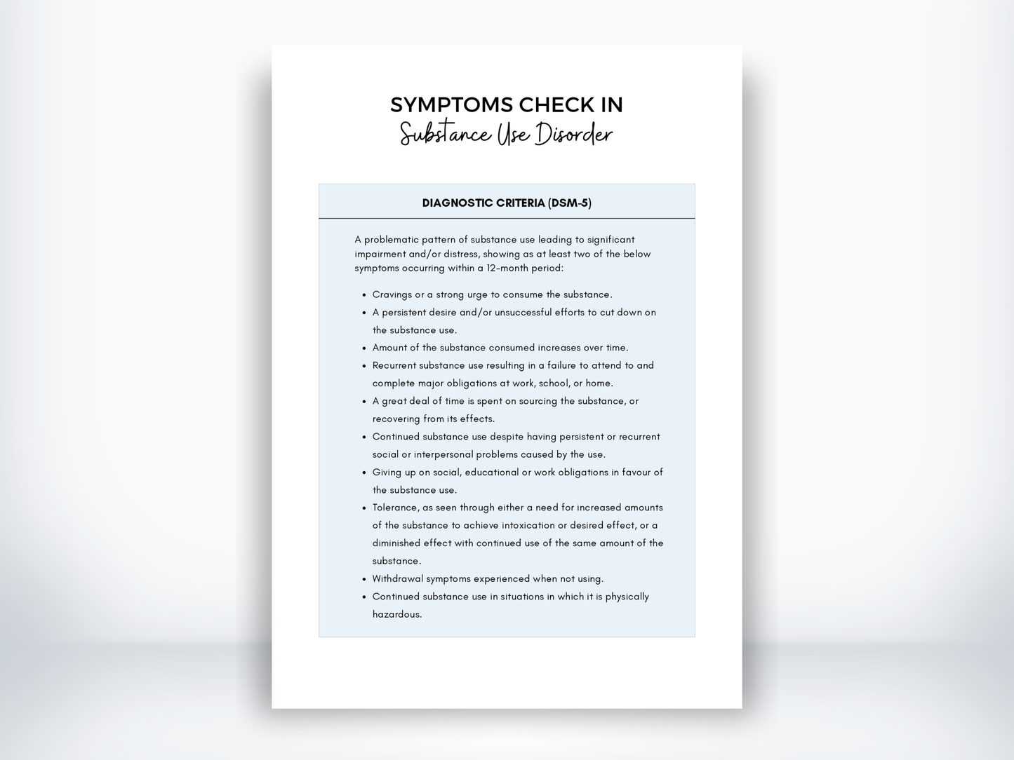 Substance Use Disorder Symptoms PDF