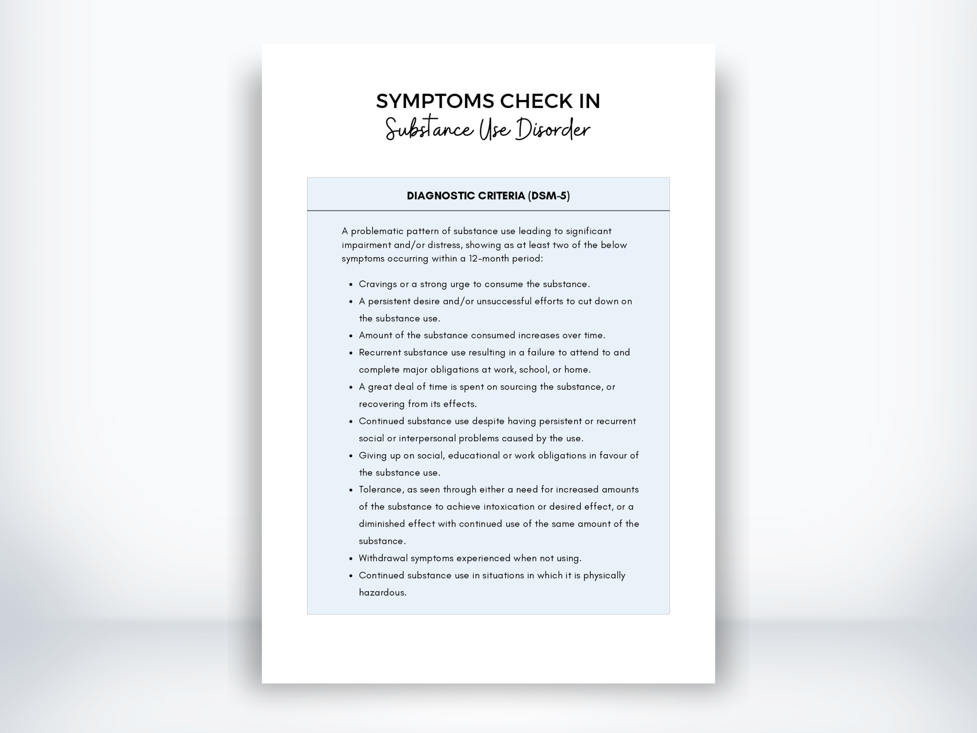 Substance Use Disorder Symptoms PDF