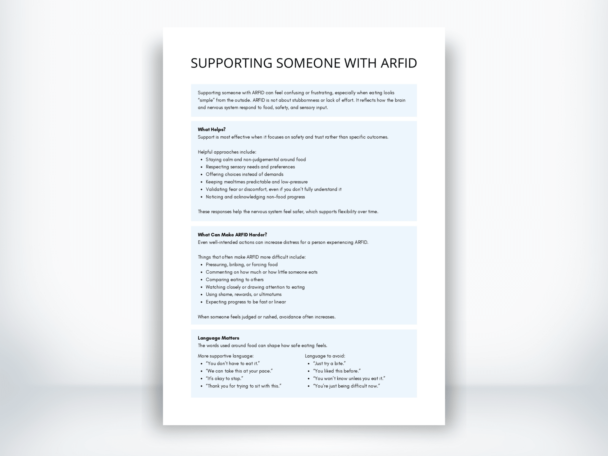 Supporting Someone With ARFID Handout (PDF) | My Thriving Mind