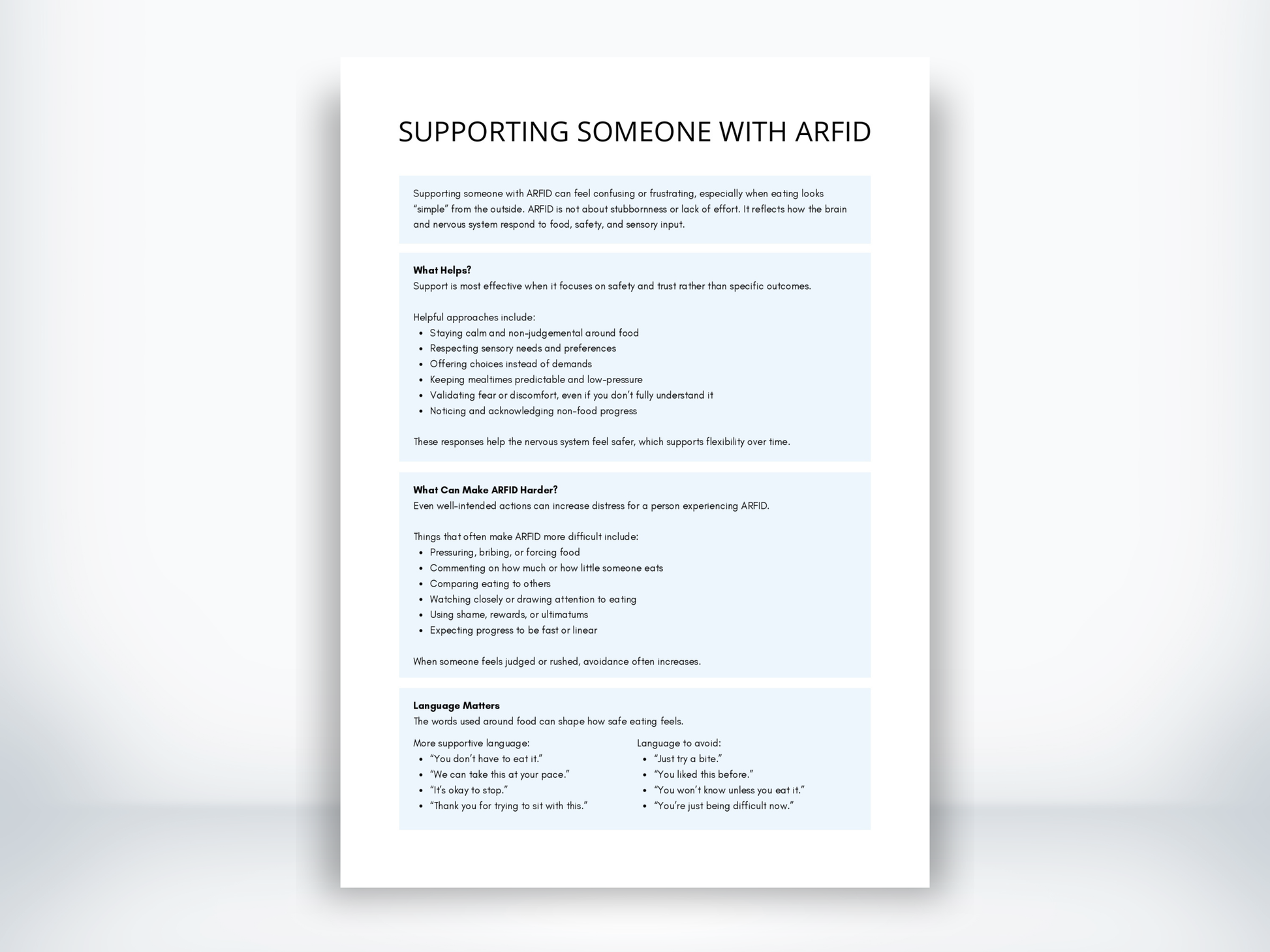 Supporting Someone With ARFID Handout PDF