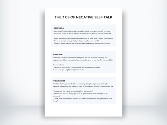 The 3 Cs Of Negative Self-Talk Worksheet PDF