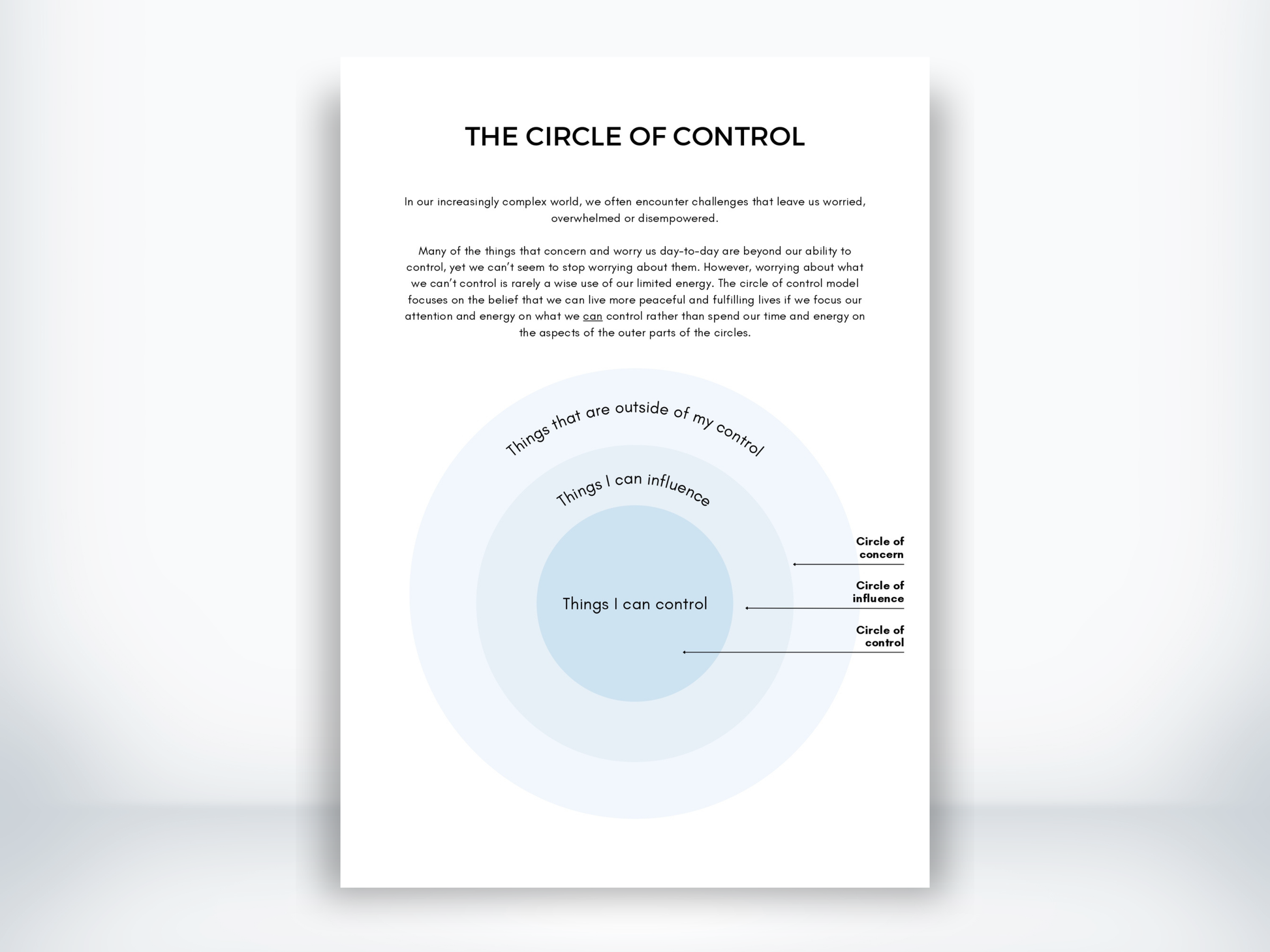 The Circle of Control Worksheet PDF