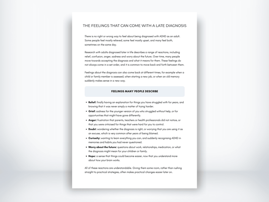 The Feelings That Can Come With a Late Diagnosis PDF - My Thriving Mind