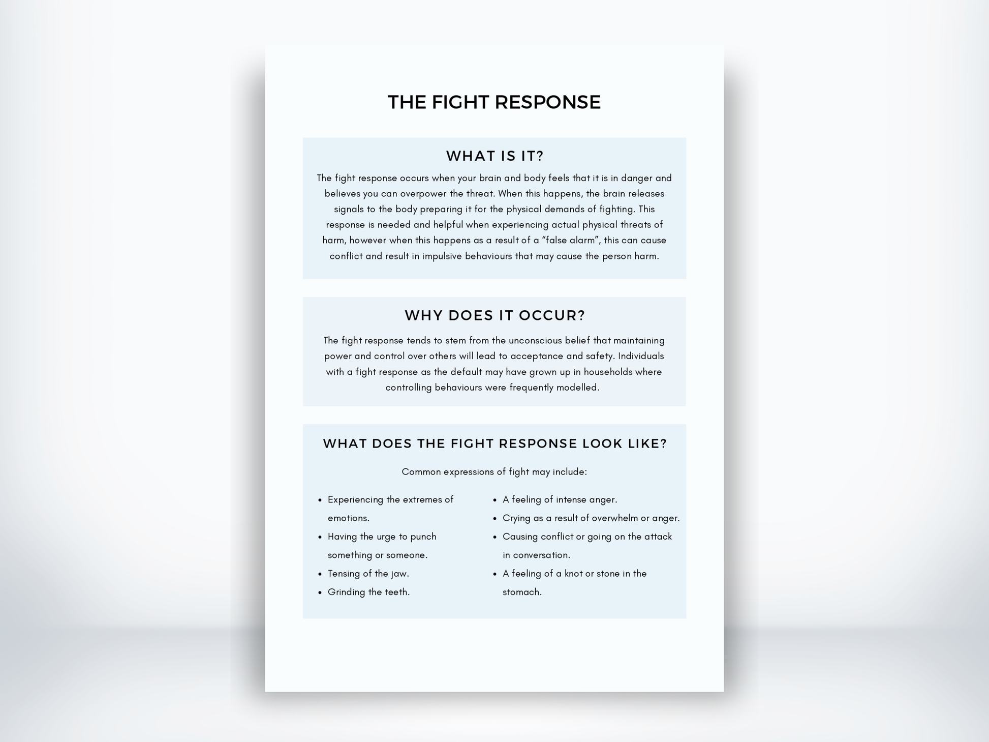 The Fight Response Handout PDF