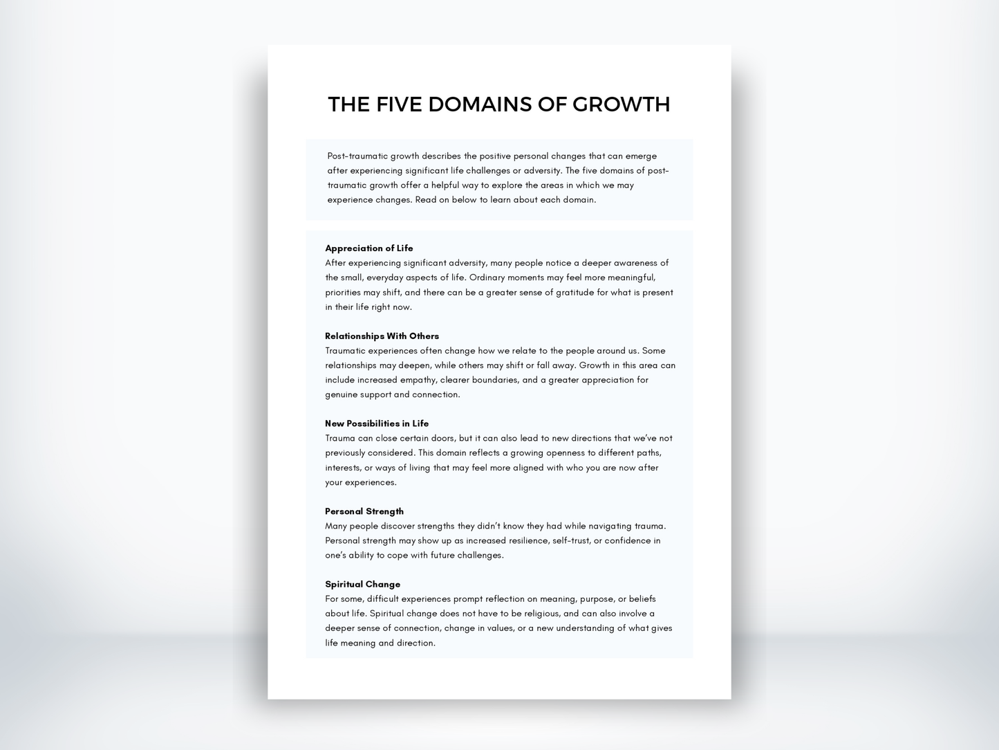 The Five Domains Of Growth Worksheet PDF