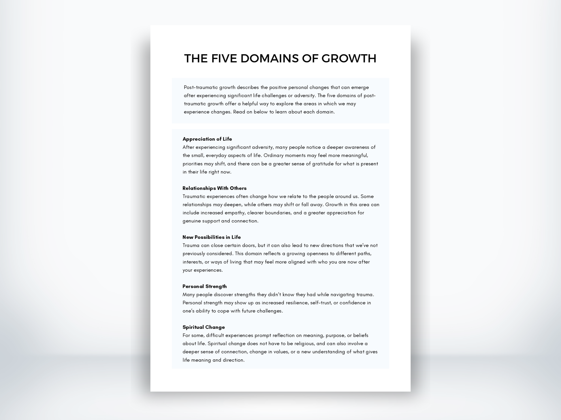 The Five Domains Of Growth Worksheet PDF