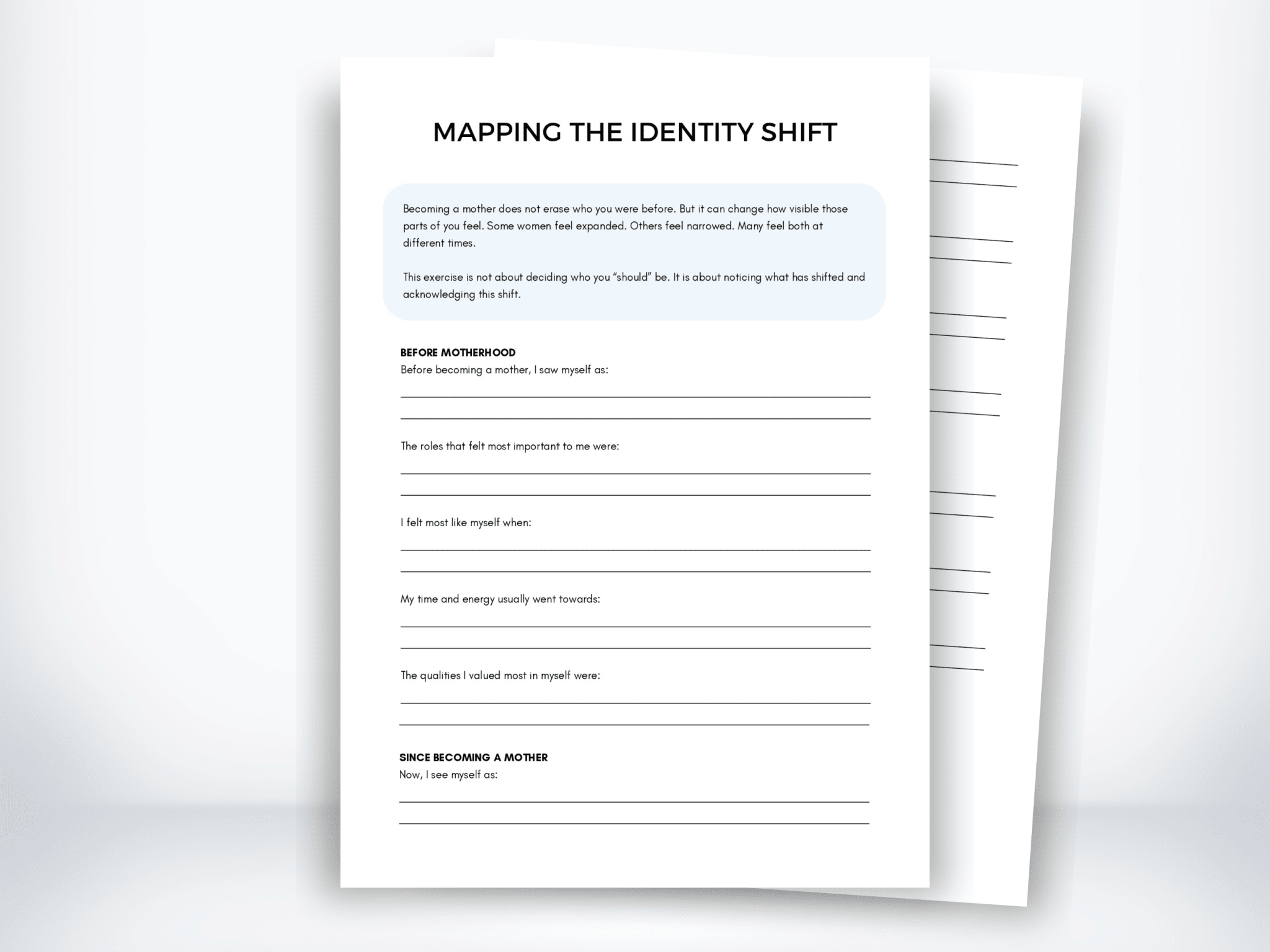 The Identity Shift in Early Motherhood Worksheet | My Thriving Mind