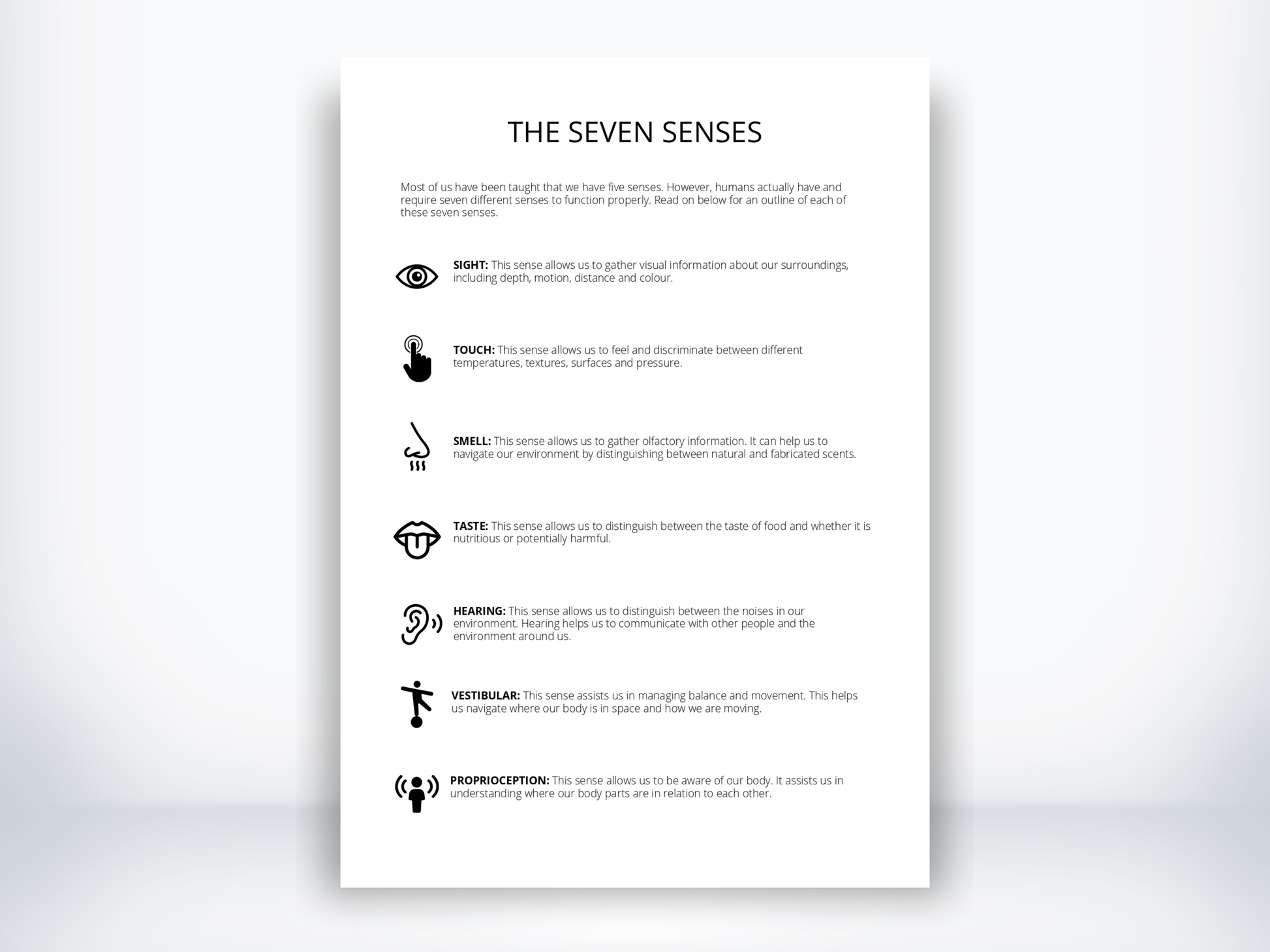The Seven Senses Handout PDF