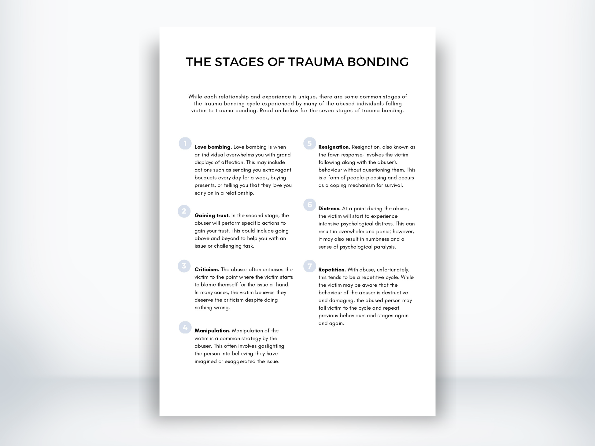 The Stages Of Trauma Bonding Handout PDF