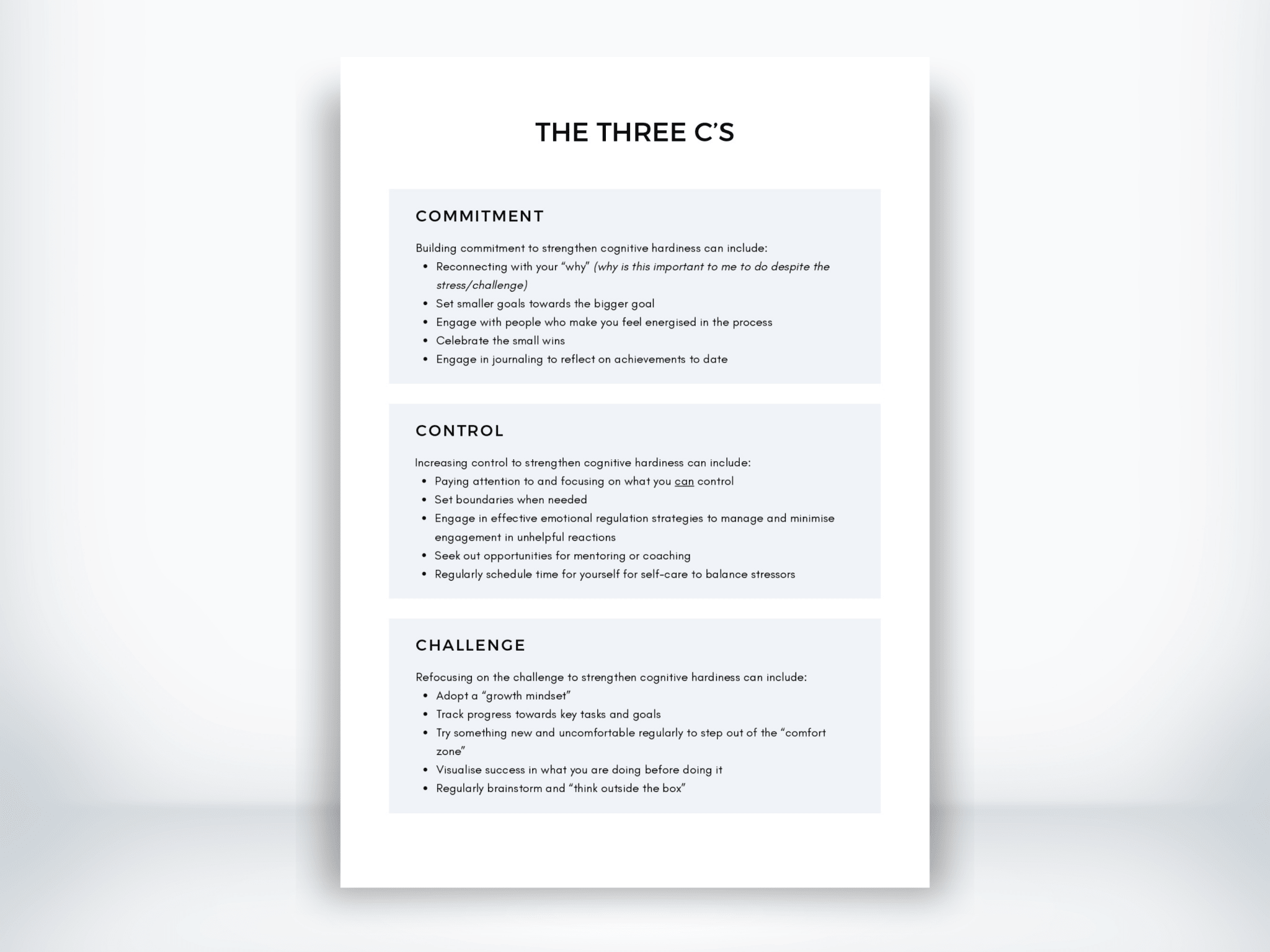 The Three Cs of Cognitive Hardiness Worksheet (PDF) | My Thriving Mind