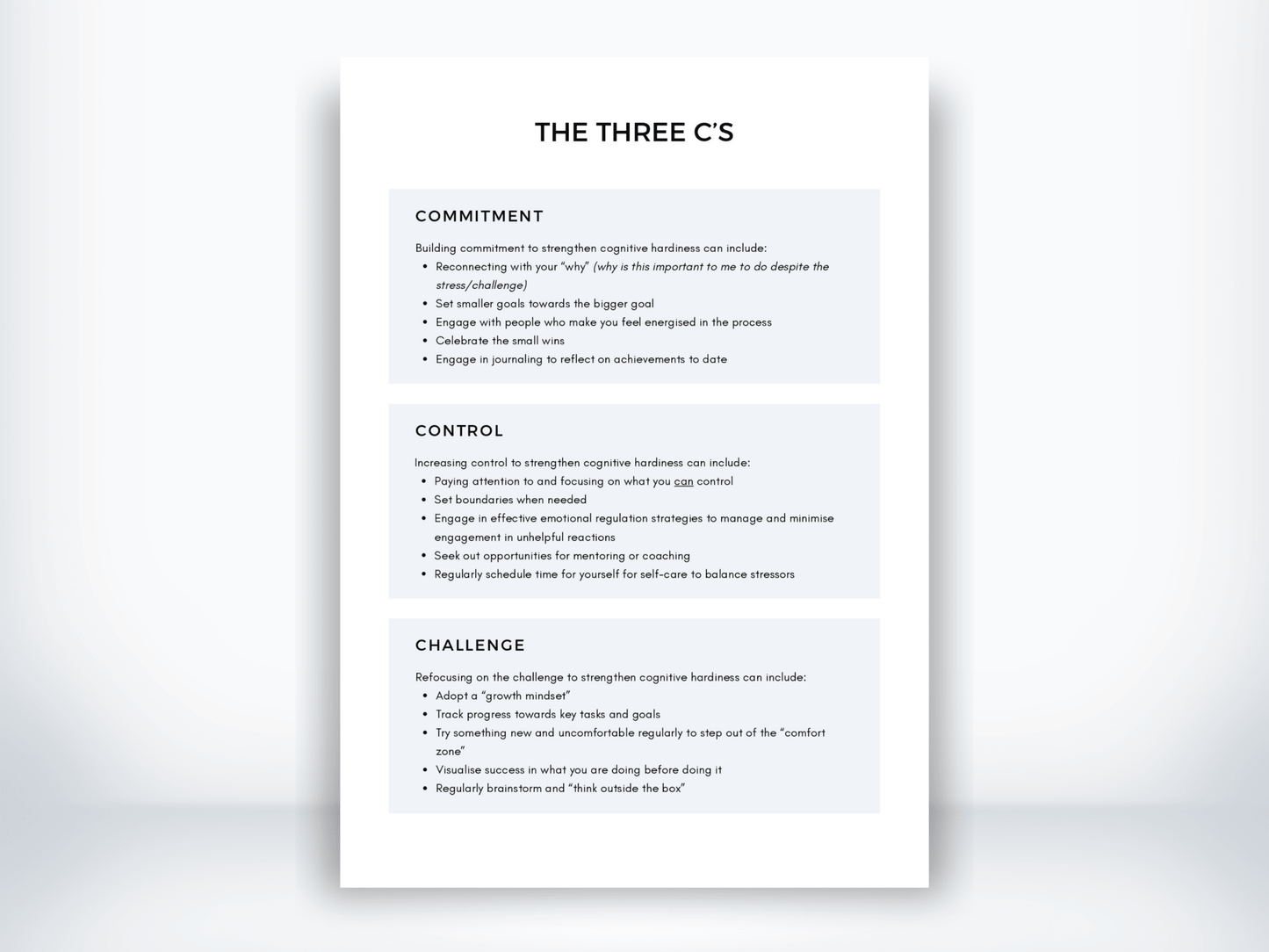 The Three Cs of Cognitive Hardiness Worksheet PDF - My Thriving Mind