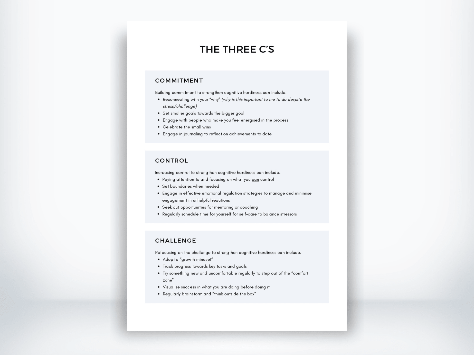 The Three Cs of Cognitive Hardiness Worksheet PDF - My Thriving Mind