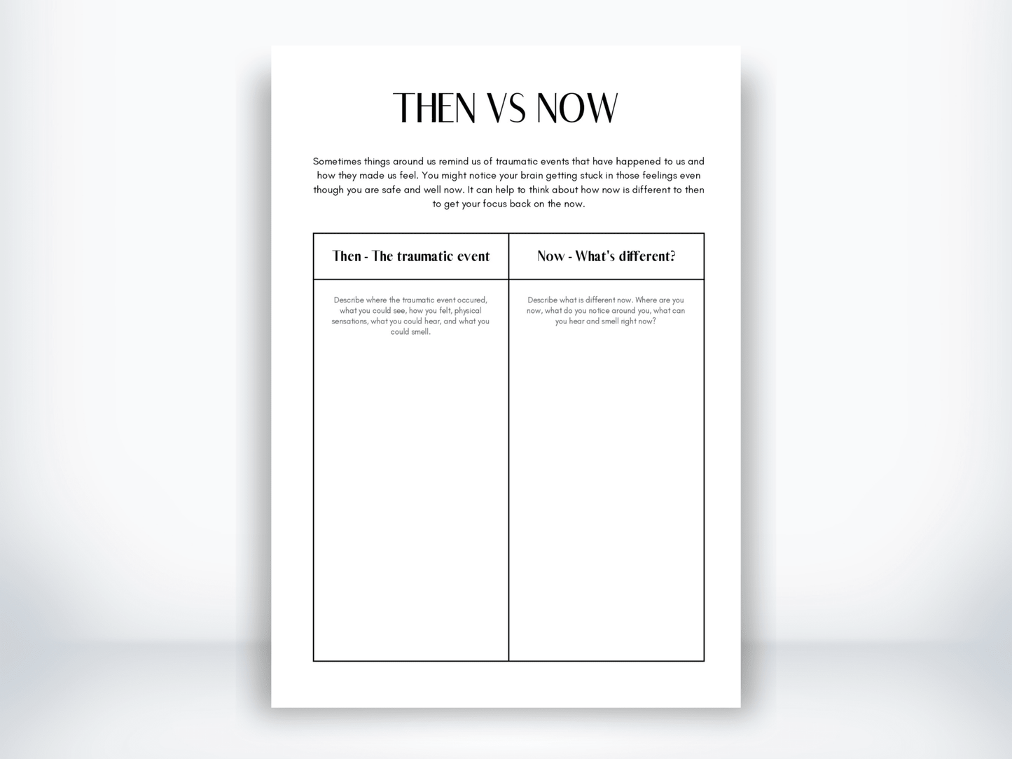 Then vs Now Trauma Exercise PDF - My Thriving Mind