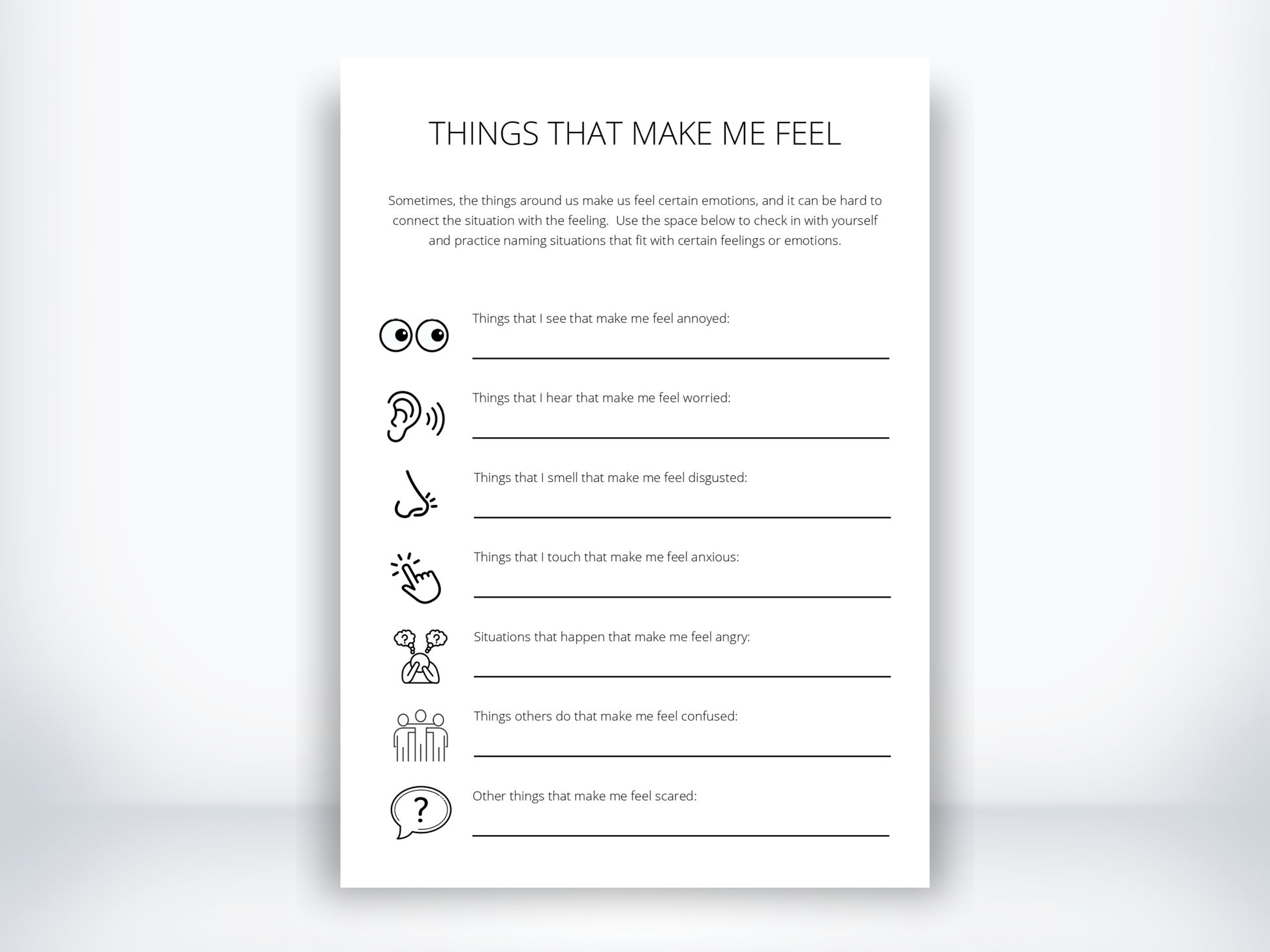 Things That Make Me Feel Worksheet PDF