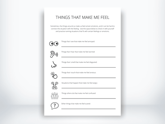 Things That Make Me Feel Worksheet PDF - My Thriving Mind