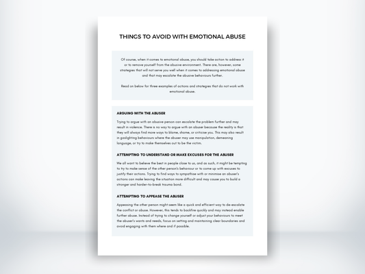 Things To Avoid With Emotional Abuse Handout PDF
