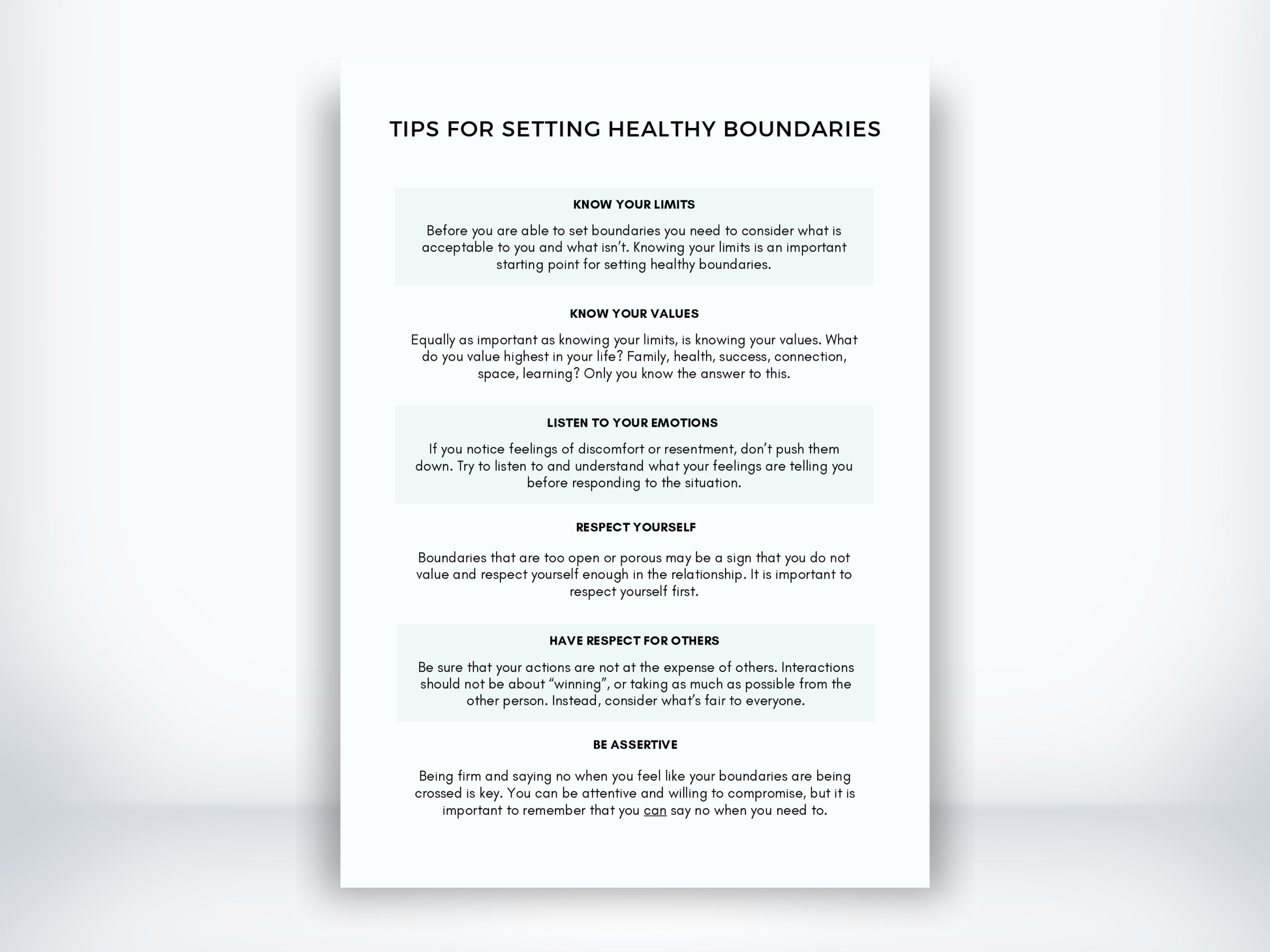Tips for Setting Healthy Boundaries Worksheet PDF