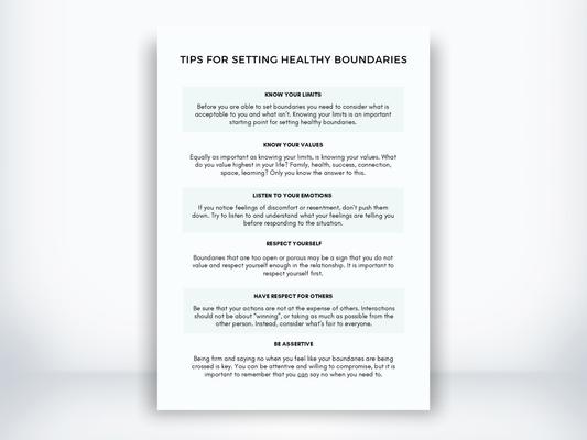 Tips for Setting Healthy Boundaries Worksheet PDF