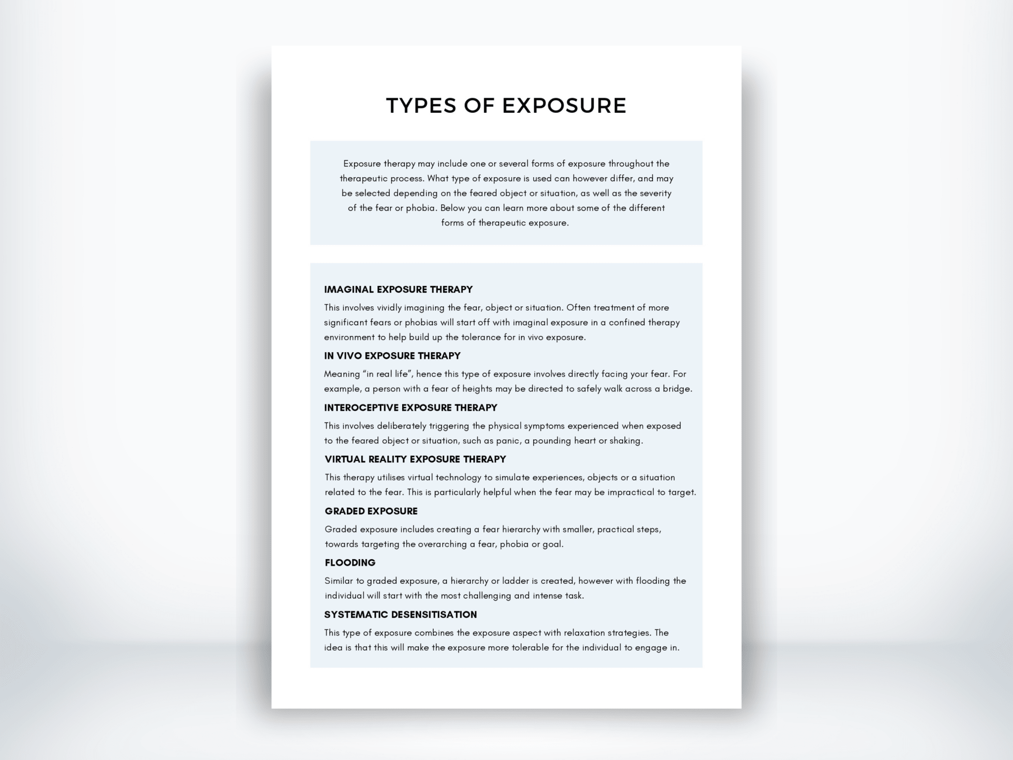 Types Of Exposure Worksheet for Phobia (PDF) | My Thriving Mind