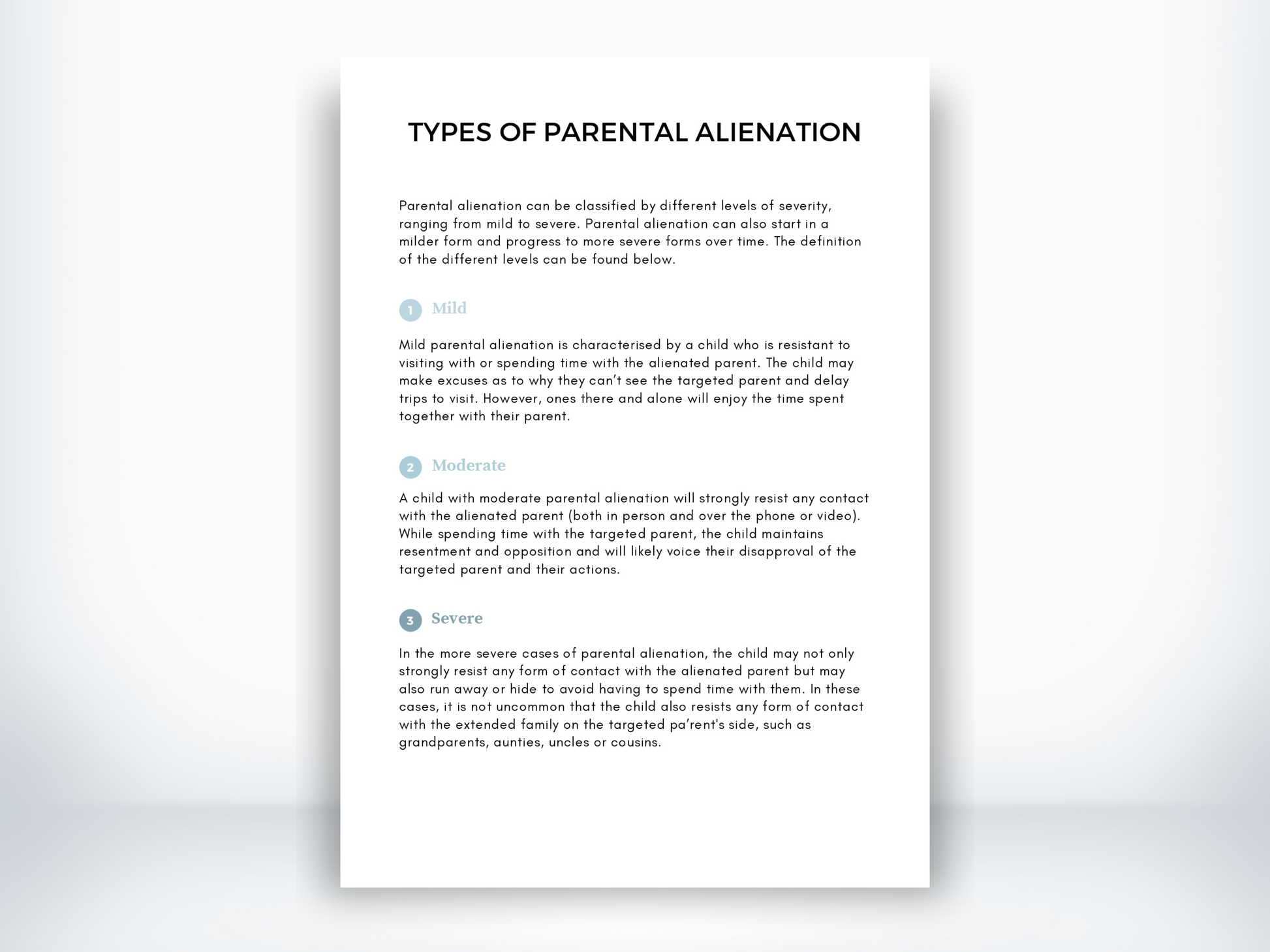 Types Of Parental Alienation Worksheet PDF