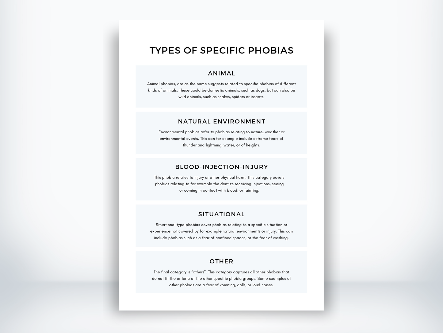 Types of Specific Phobias Worksheet PDF