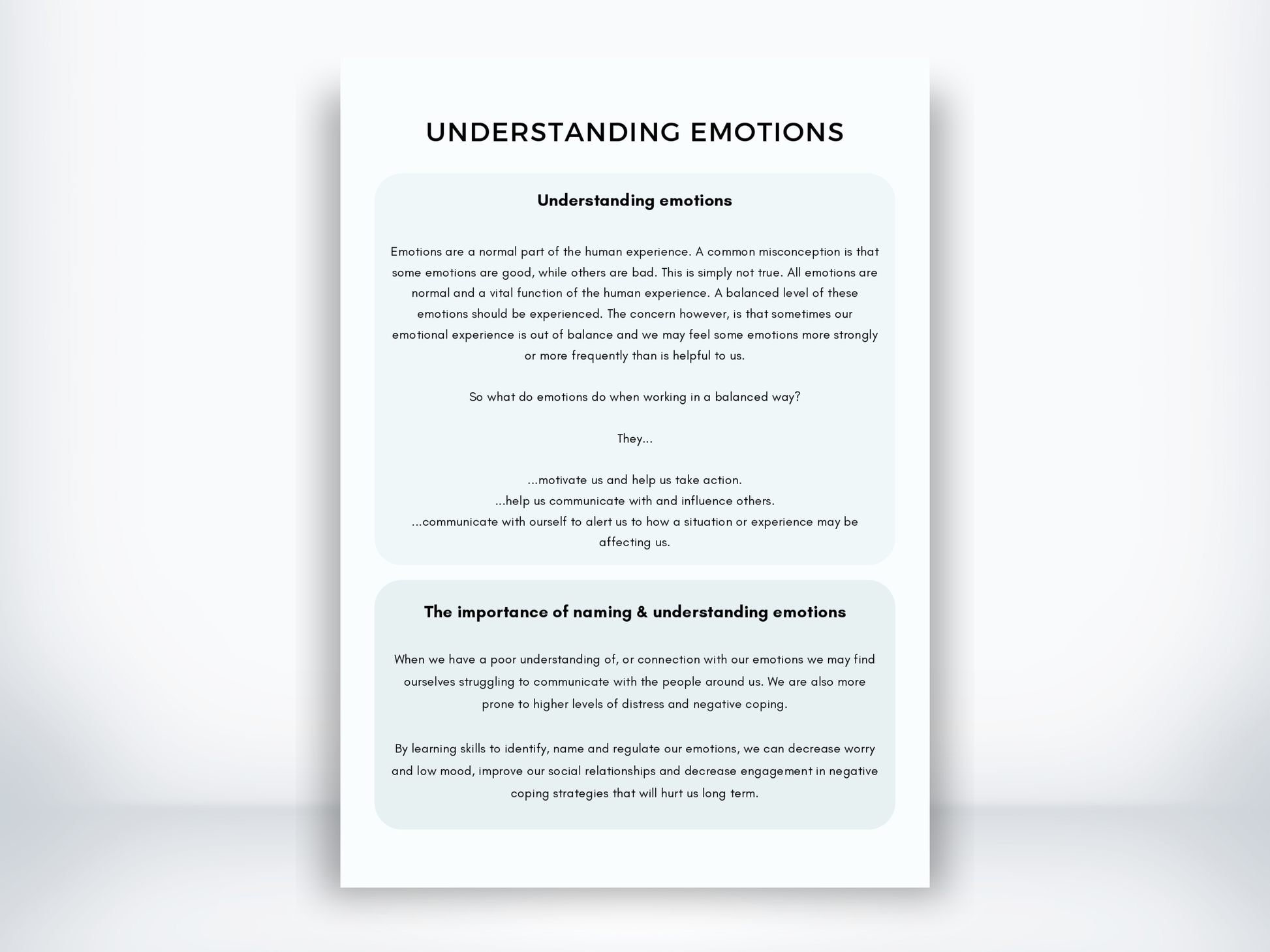 Understanding Emotions Handout PDF