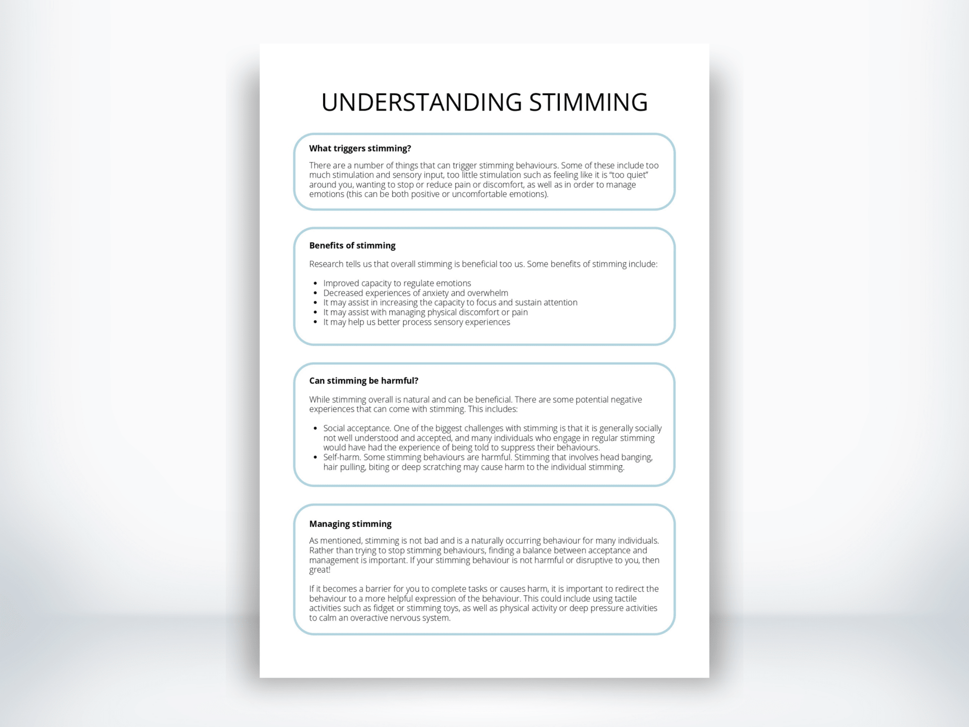 Understanding Stimming Handout PDF - My Thriving Mind