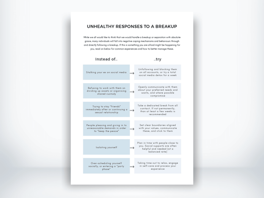 Unhealthy Responses To A Breakup Handout PDF - My Thriving Mind