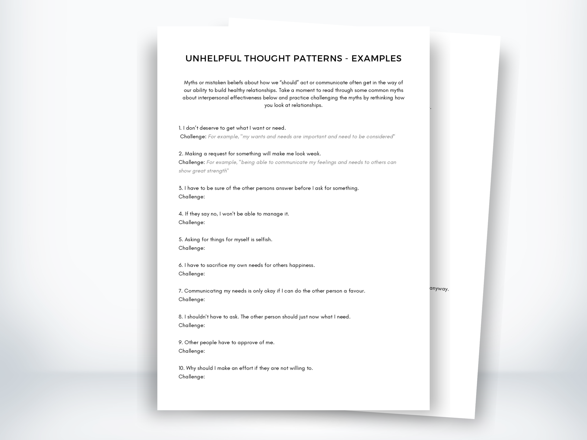 Unhelpful Thought Patterns In Relationships - Examples CBT for Couples PDF