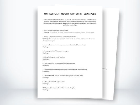 Unhelpful Thought Patterns In Relationships - Examples CBT for Couples PDF
